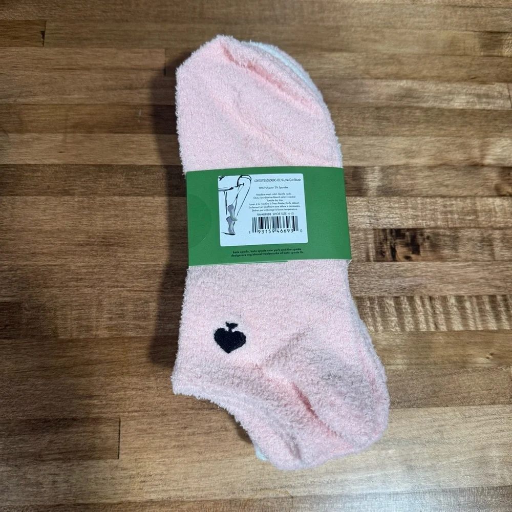 Kate Spade Low Cut Cozies Socks 3 Pack Blush Pink Polka Dot Fuzzy Soft